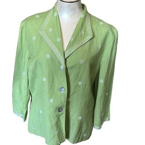 Vintage Positive Attitude Women’s linen polka dot green Blazer embroidered siz…